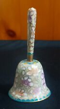 Vintage Cloisonne Enamel Hand Bell Pink with Colored Flowers Brass Trim Chinese picture