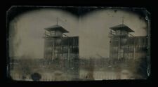 Rare Stereo 3D Antique 1860s Tintype Photo Civil War Jail Western Outpost? picture