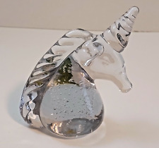 Crystal Glass Unicorn Head Paperweight Figurine Controlled Bubbles 4.5