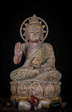 Rustic Wooden Buddha Statue Handcrafted Wooden Vintage Decor Buddha Decor  picture