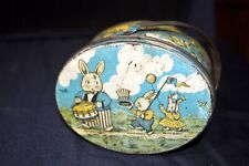 ANTIQUE 1930 VTG TINDECO EASTER TIN LITHO CANDY CONTAINER Patriotic Peter Rabbit picture