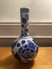 VTG DELFT 6.5” Tall Vase, Blue Floral Design, Marked 1250-EOL-CV picture