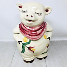 VINTAGE SHAWNEE SMILEY PIG COOKIE JAR TULIPS FLOWER 1940s USA POTTERY picture