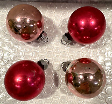 4 Vintage 1960s Mercury Glass 2 Red 2 Pink Shiny Brite Christmas Ornaments 1.75” picture