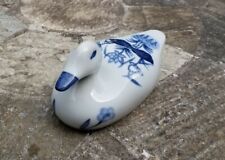 Vintage Mim's Hand Painted Blue And Off White Ceramic Duck Ornament 13cm Long  picture