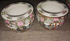 vintage Matching Chinese Famille Rose Wide Mouth Vases/Planters picture
