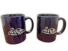 Coffee Mugs Cups I'm High on Weed California Dark Blue Set of 2 picture