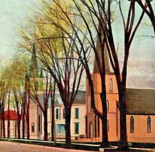 Postcard 1908 ADAMS, NY Church Street, showing churches with steeples picture