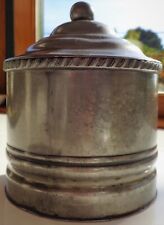 ANTIQUE C1830 PEWTER TOBACCO JAR ROUND SIGNED JAMES DIXON WITH COVER & PRESSER picture