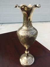 Vintage Antique Etched Solid Brass Vase Handmade Engraved Indian Brass picture