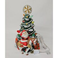 Vtg Ceramic Tabletop Lighted Christmas Tree Nite Lite With Santa on White Horse picture