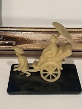 Vintage Japan Celluloid Miniature Carving, Rickshaw Carrying Geisha With Parasol picture