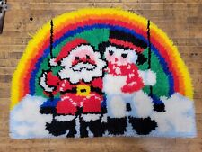 Vintage Santa And Frosty On Chairlift With Rainbow Latch Hook Rug Half Circle picture