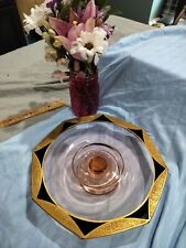 Vintage Pink Tiffin Francisian with Black and Gold Edges Octagon Serving Plate picture
