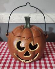 Vintage Cast Iron Halloween Pumpkin JackOLantern Votive Holder Hanger Moon Eyes picture