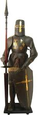 Medieval Black Armor Full Suit With Black Wooden Base Rustic Vintage décor Gifts picture
