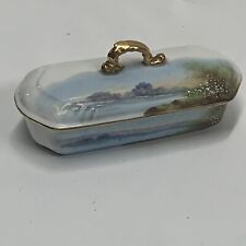 Antique French 19th C A.Pillivuyt soap / tooth brush box Porcelaine hand painted picture