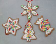 Cookie Ornament Gingerbread Set 4 White Brown 4