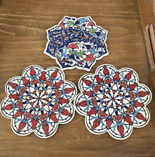 Turkish Iznik Pottery Plates Set Of 3 Handmade Flower Pattern Ceramic hot plate picture