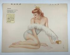 March 1943 Varga Pinup Girl Calendar Page Red Head w/ Feather Pen  E picture