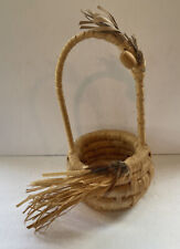 Vtg Artisan Hand Woven Basket From Natural Reed And Grasses Handle Decorative picture