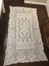antique handmade Large 100” X 58” tablecloth French Lace Cotton White Lace picture