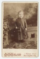 Antique c1880s Cabinet Card Adorable Little Girl Holding Purse Mt. Carmel, PA picture