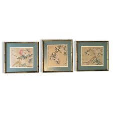 Set Of 3 Spectacular Asian Framed Birds &Flowers Art /signed & Stamped Vintage picture