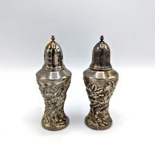Ornate Victorian Salt & Pepper Shakers Silver Plate HEAVY Porcelain Well Floral picture