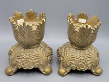Vintage Gold Resin Pair of Victorian Style Decorative Candle Holders Leaf Design picture