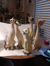 Vintage Lot Of 5 MCM 1950s Ceramic Siamese Cat Figurines Made in Japan 10