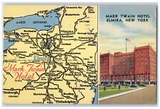 1950 Mark Twain Hotel Building Elmira New York NY Map Posted Vintage Postcard picture