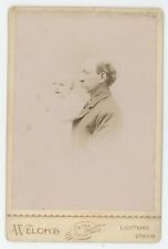 Antique c1880s ID'd Cabinet Card Man Named Richard Muir Mustache Holding Son Jim picture