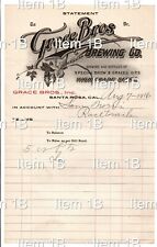 Vintage Grace Bros. Brewing Co. 1916 Billing Statement Santa Rosa CA Item1B picture