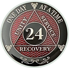 AA 24 Year Coin Red, Silver Color Plated Medallion, Alcoholics Anonymous Coin picture