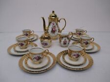 Vtg 23Pc HK Bavaria Germany Handarbeit 24 Karat Gold Floral Tea Set Service 6 picture