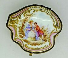Worcester Rare Dr. Wall Hand Painted Enamel Jeweled Gold Lover Scene Box 1753 picture