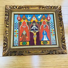 Vintage Folk Art Jesus Crucifixion Jesus Mary Angels Oil Painting by Vincenzo picture