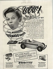 1947 PAPER AD Woodettes Tornado Racer Toy Race Car Trudy 3 in 1 Doll Dolls picture