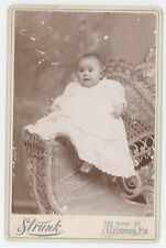 Antique c1880s Cabinet Card Adorable Baby Sitting on Arm of Chair Reading, PA picture