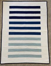 STUNNING Blue Striped 39 x 53 Handmade Vintage Quilt picture