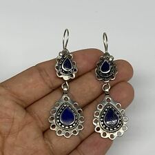 1pc, Handmade Turkmen Earring Tribal Jewelry Lapis Inlay Teardrop Boho, B14206 picture
