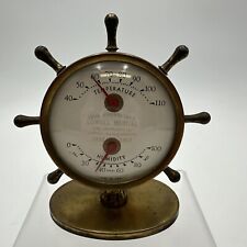 Vintage Brass Lowell Mutual 1957 Advertising Ship's Wheel Barometer Thermometer picture