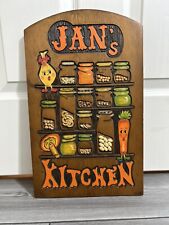 Vintage Jan’s Kitchen Wooden Sign Carved Painted Wall Plaque 1970s Food Country picture