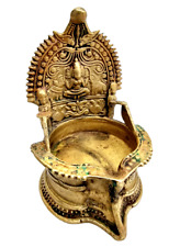 1850's Old Vintage Antique Brass Goddess Laxmi Fine Embossed Rare Oil Lamp/ Diya picture
