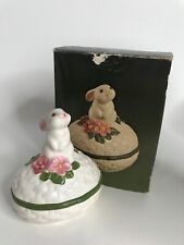 Vintage Avon 1982 Bunny Luv Hand Painted Ceramic Trinket Box picture
