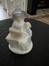 K's Collection mother child sewing machine blue white statue seamstress vintage picture