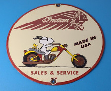 Vintage Indian Motorcycles Sign - Snoopy Biker Sign - Gas Pump Porcelain Sign picture