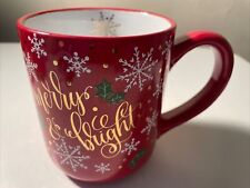 MERRY BRIGHT MUG WITH Holly Berry Leaves Christmas Mug Coffee Cup picture