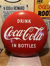 ORIGINAL & AUTHENTIC ''DRINK COCA-COLA IN BOTTLES''BUTTON PORCELAIN SIGN 24 INCH picture